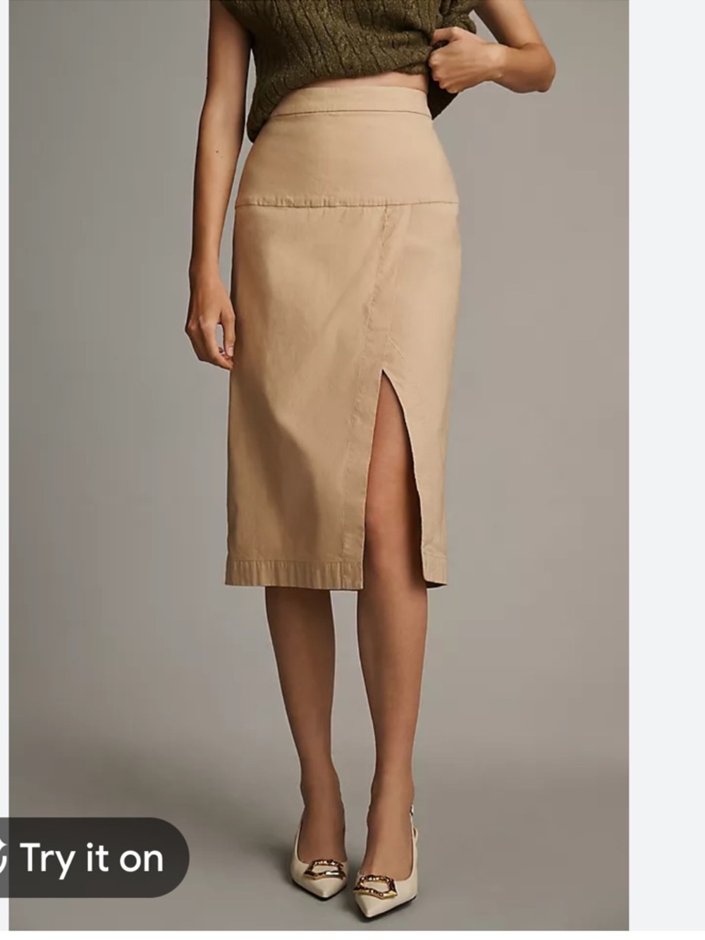 By Anthropologie Toledo Side-Slit Pencil Skirt In Tan Beige  Size 10